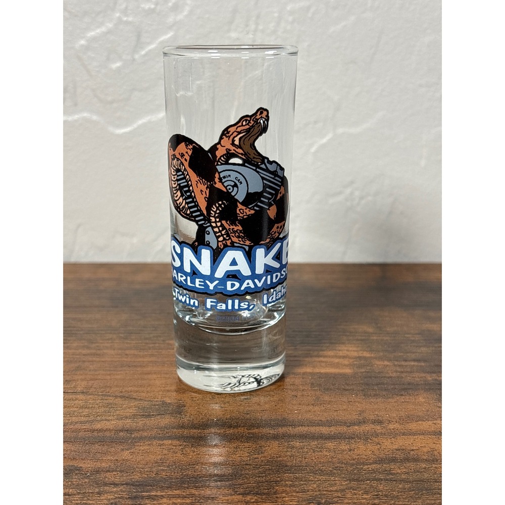 Harley-Davidson Snake River Twin Falls Idaho Rattlesnake Shot Glass 2004 Shooter